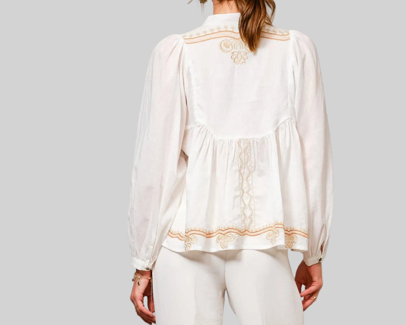 Bohemian Embroidered Tie Neck Blouse