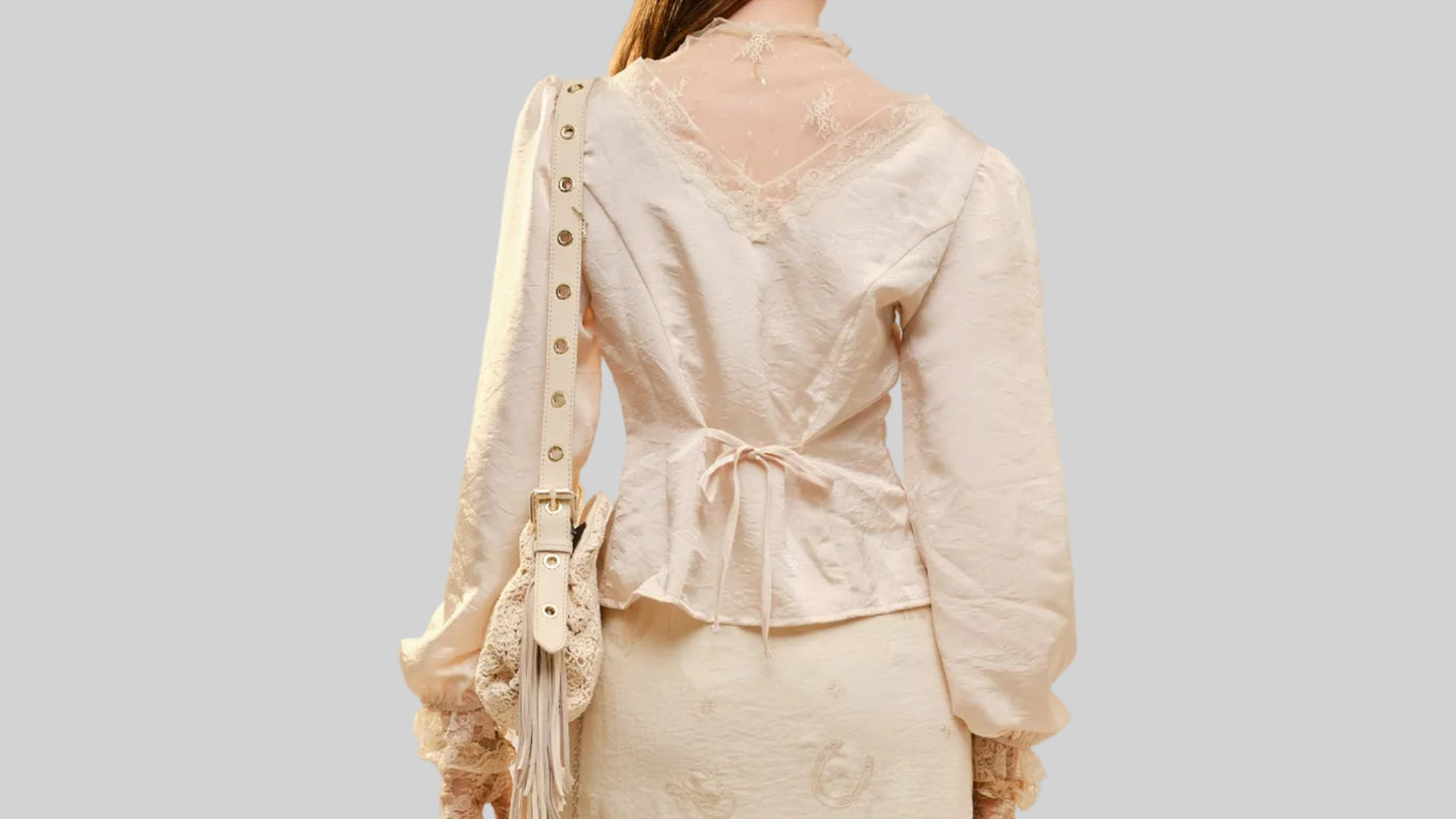Lace Insert Puff Sleeve Blouse