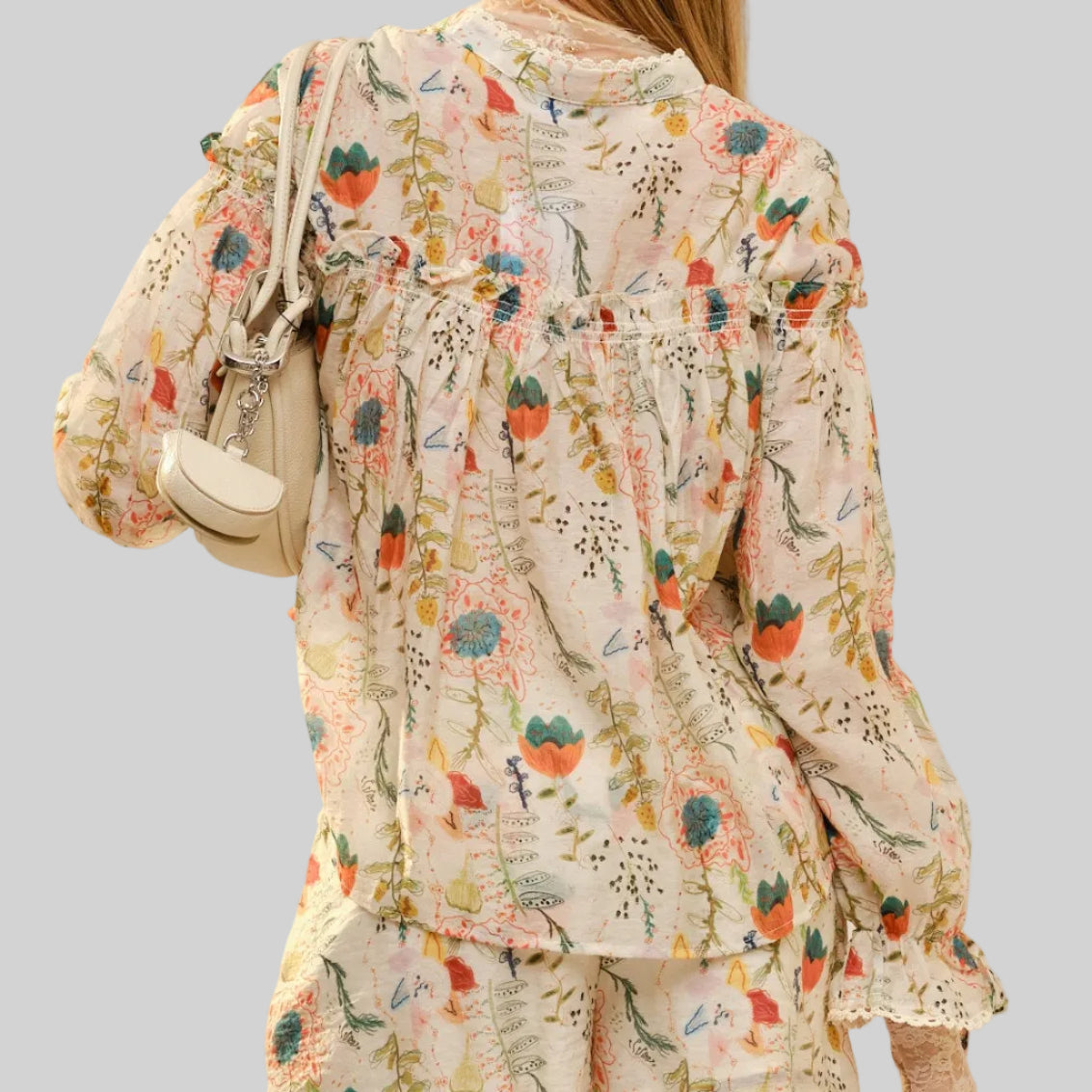 Mock Neck Ruffle Balloon Sleeve Top
