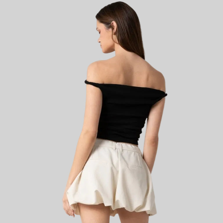 Knit Ribbed Twist Off The Shoulder Top