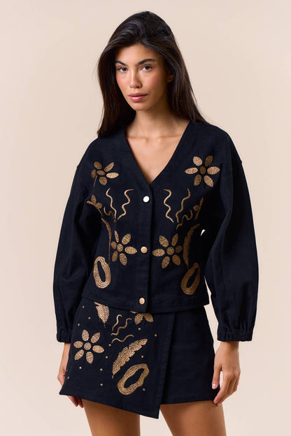 Embroidered Long Sleeve Button-Down Jacket