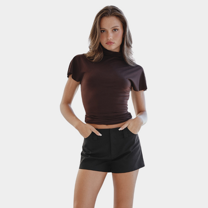 Mock Neck Short Sleeve Top