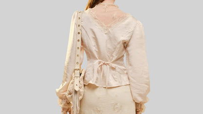 Lace Insert Puff Sleeve Blouse