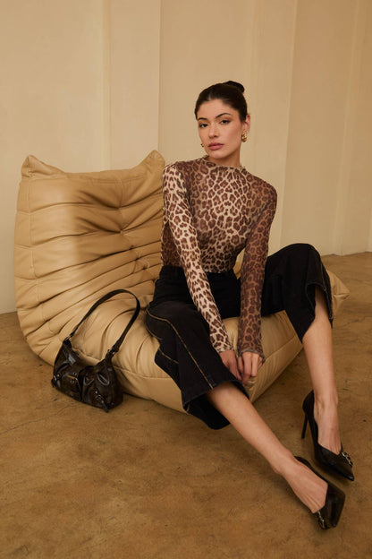 Mock Neck Long Sleeve Mesh Top