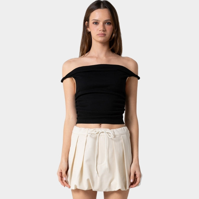 Knit Ribbed Twist Off The Shoulder Top