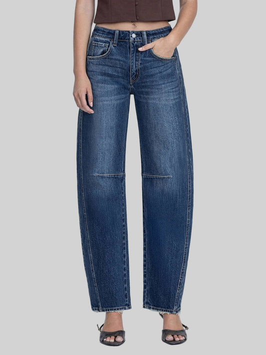 Dark Wash High Rise Barrel Jeans