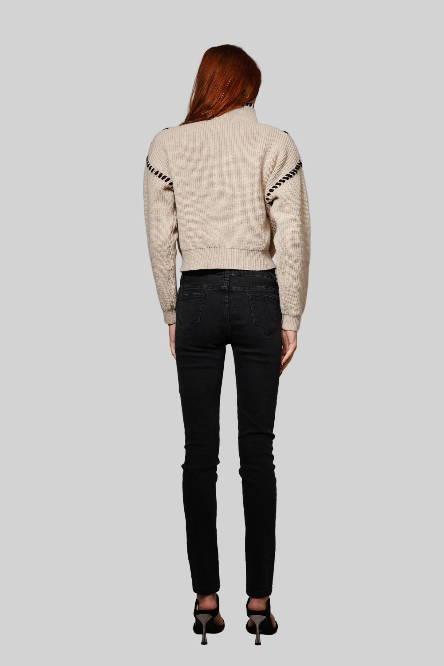 Whip Stitch High Neck Cropped Sweater