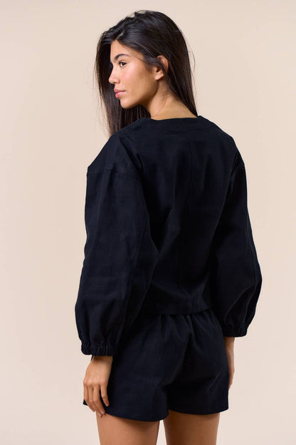 Embroidered Long Sleeve Button-Down Jacket