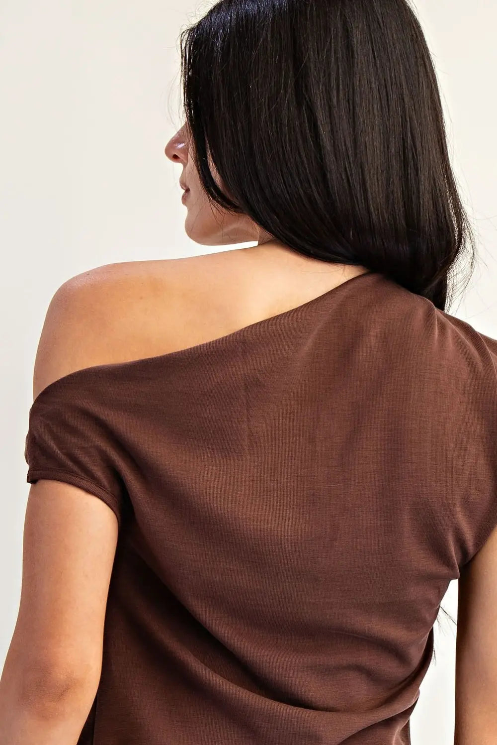 One Shoulder with Metal Trim Asymmetrical Hem Top