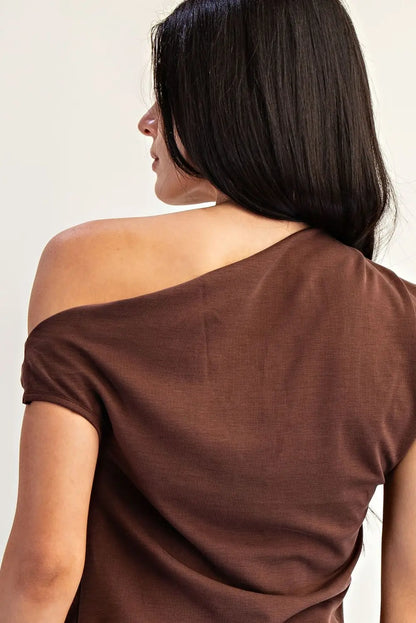 One Shoulder with Metal Trim Asymmetrical Hem Top