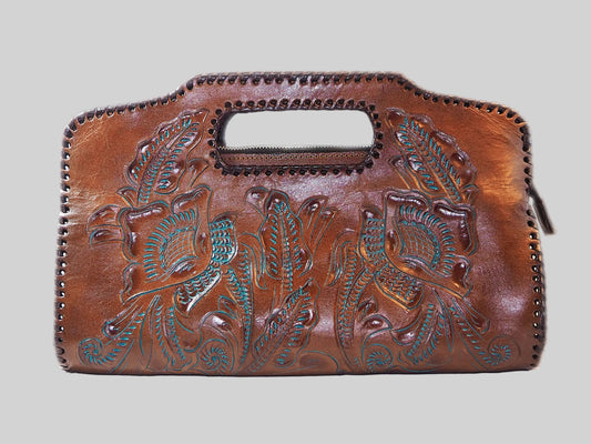 Brown Clutch with Turquoise and matching wallet