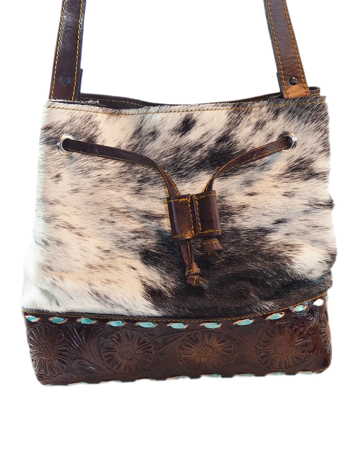 Bucket Drawstring Cowhide Purse