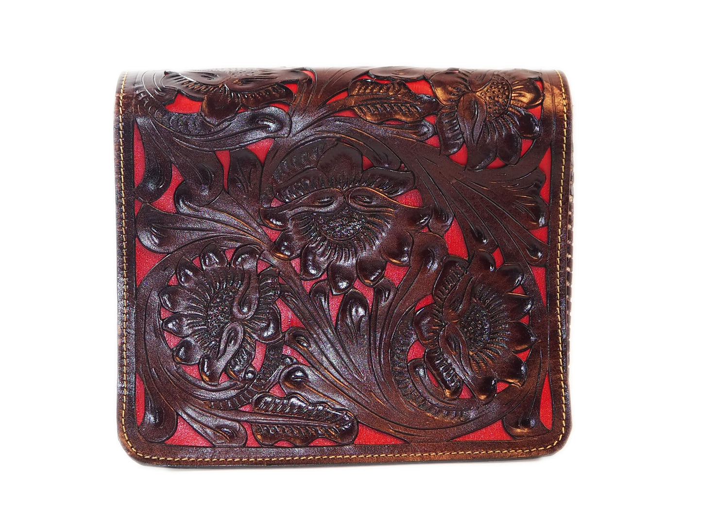 Red Tooled Bag With Matching Wallet