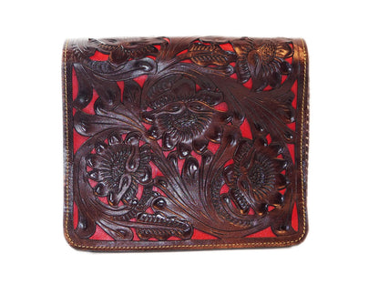 Red Tooled Bag With Matching Wallet