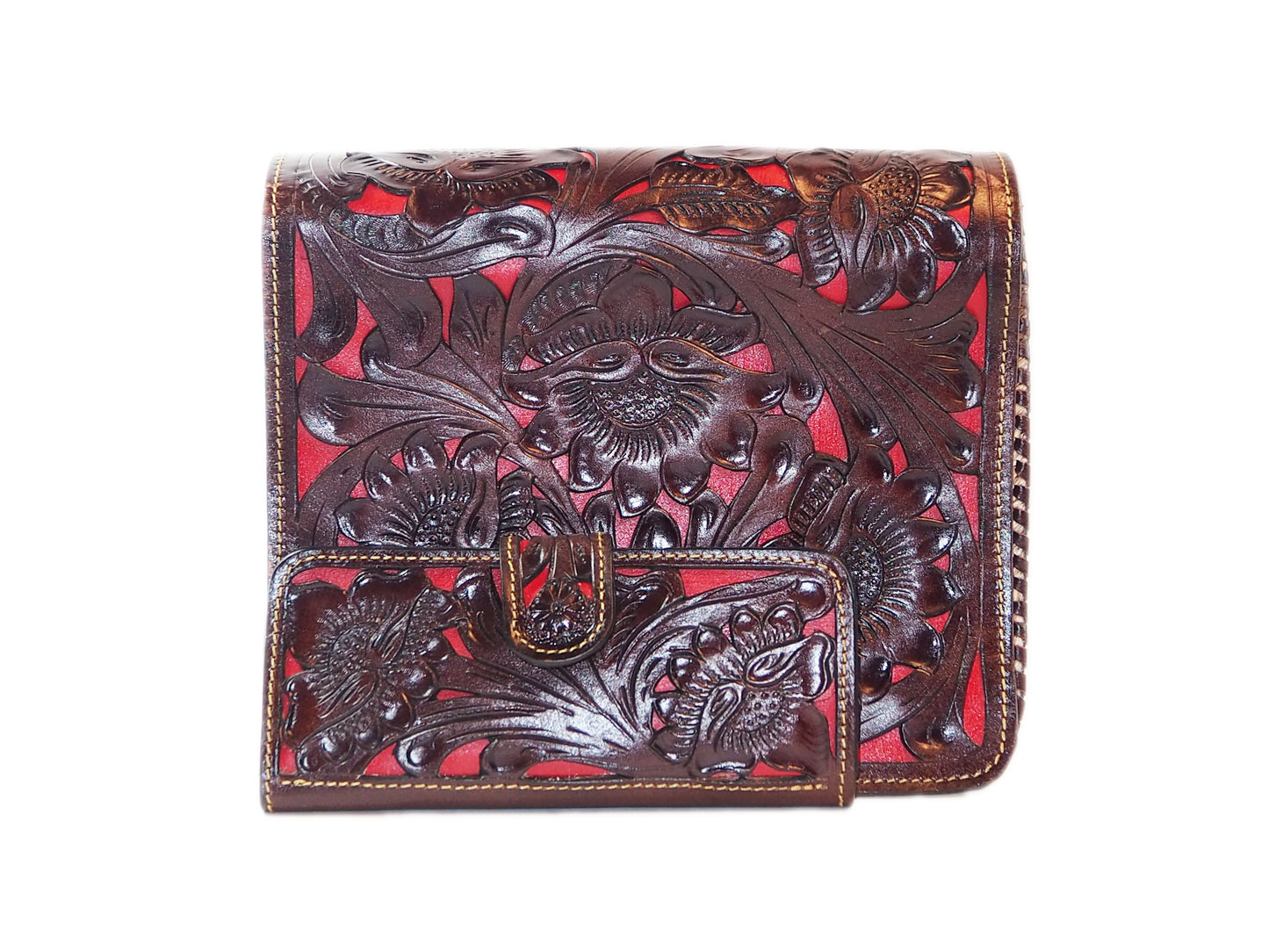 Red Tooled Bag With Matching Wallet