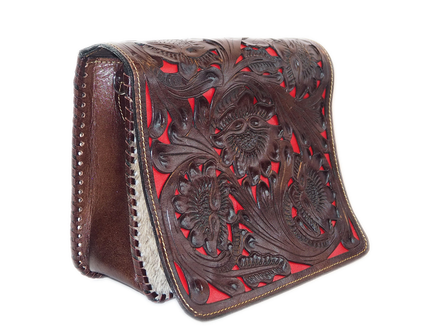 Red Tooled Bag With Matching Wallet