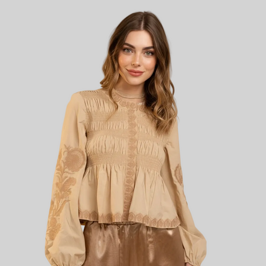 Embroidered Smocked Top