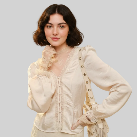 Lace Insert Puff Sleeve Blouse
