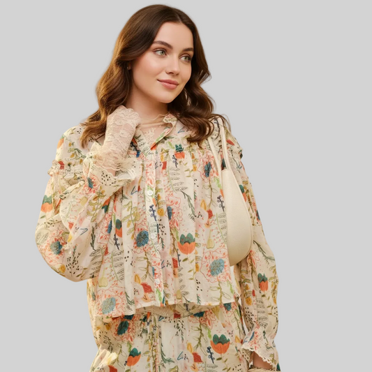 Mock Neck Ruffle Balloon Sleeve Top