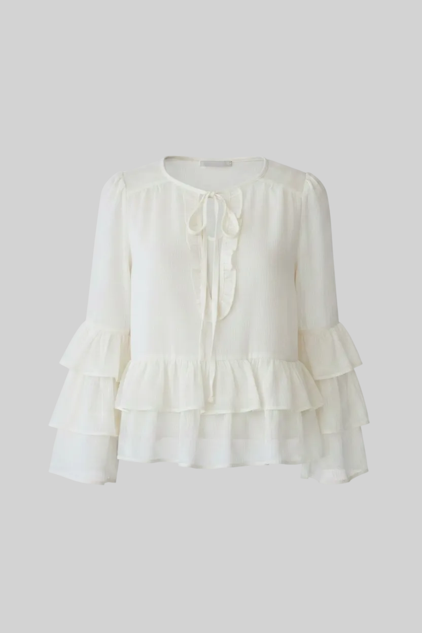 Front Tie Sheer Ruffle Blouse