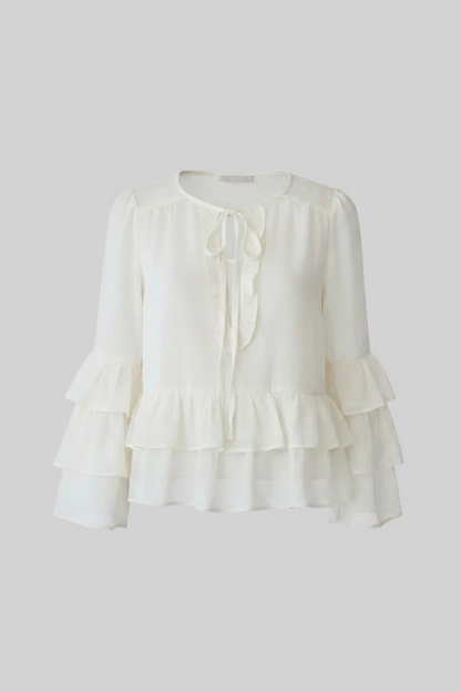 Front Tie Sheer Ruffle Blouse