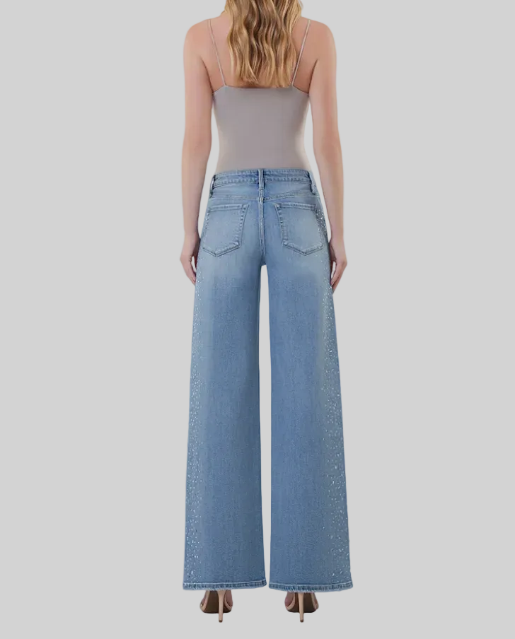 Wide Leg with Jewel Embellishment Jeans