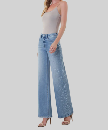 Wide Leg with Jewel Embellishment Jeans