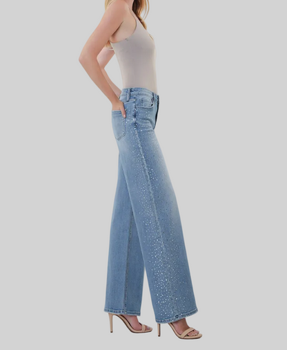 Wide Leg with Jewel Embellishment Jeans