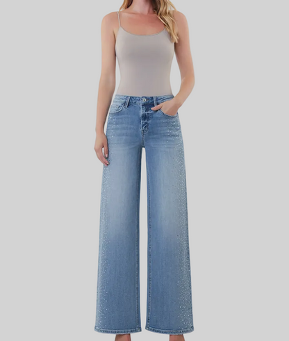 Wide Leg with Jewel Embellishment Jeans