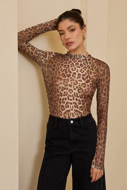 Mock Neck Long Sleeve Mesh Top