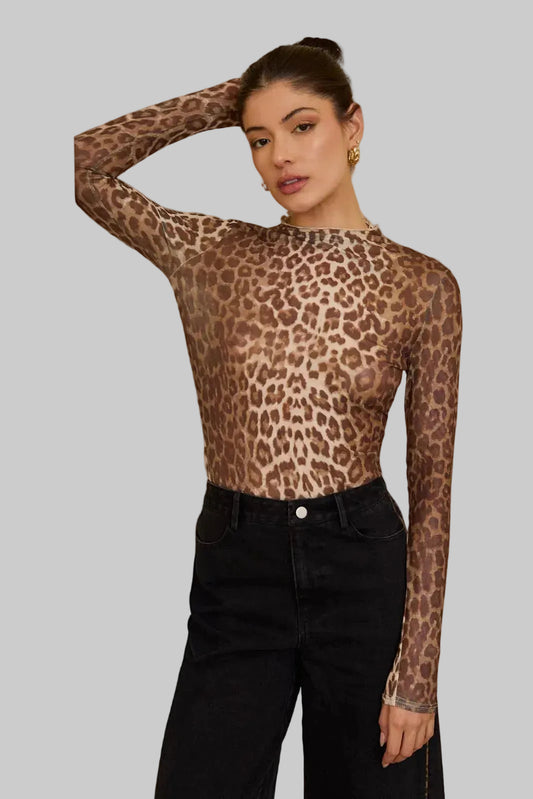 Mock Neck Long Sleeve Mesh Top