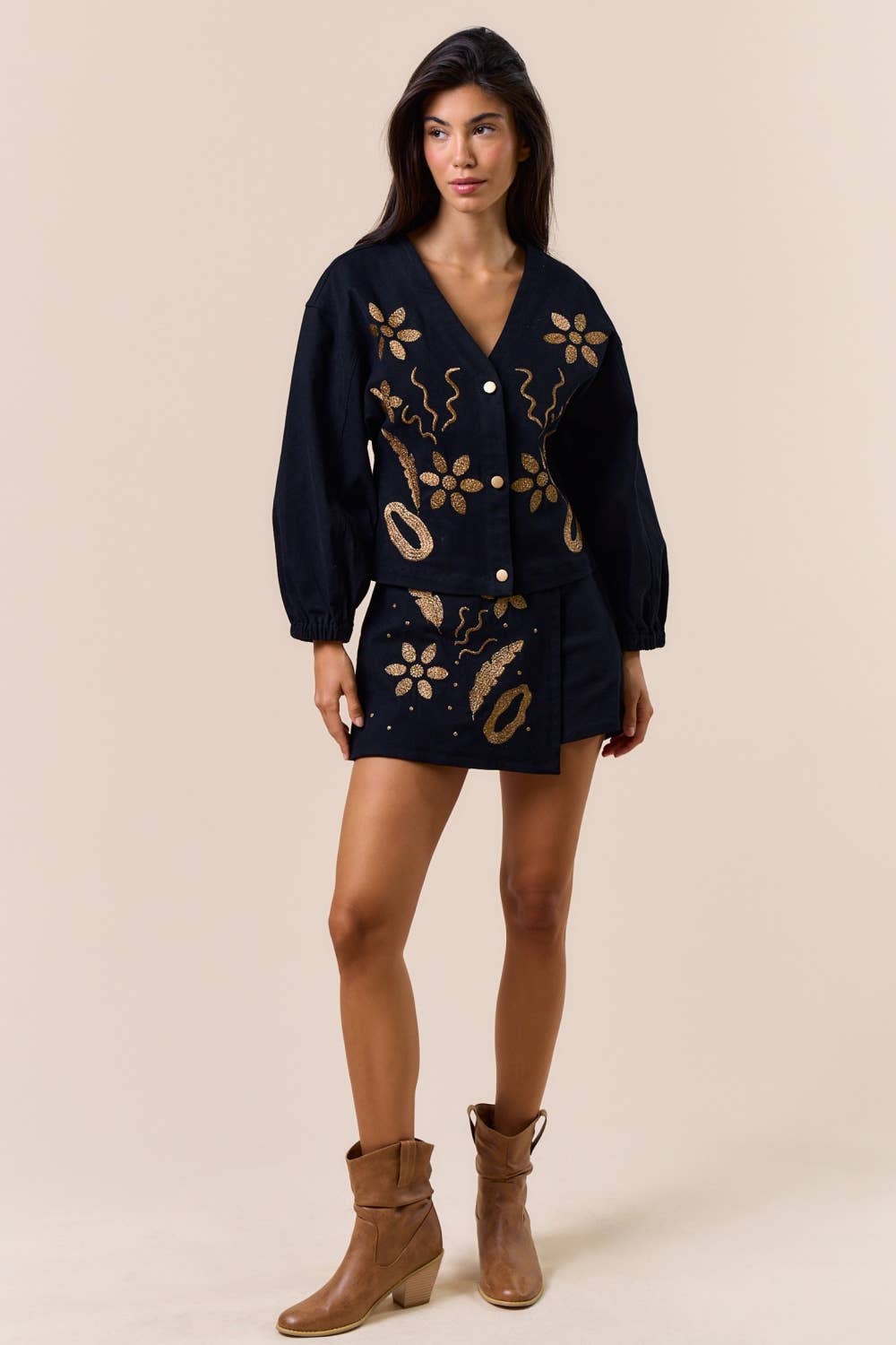 Embroidered Long Sleeve Button-Down Jacket