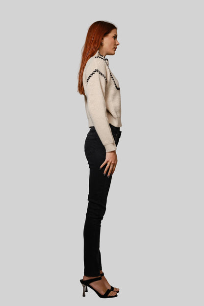 Whip Stitch High Neck Cropped Sweater