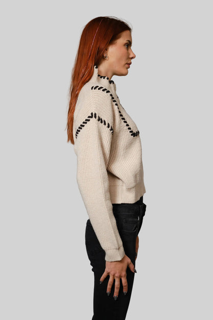 Whip Stitch High Neck Cropped Sweater
