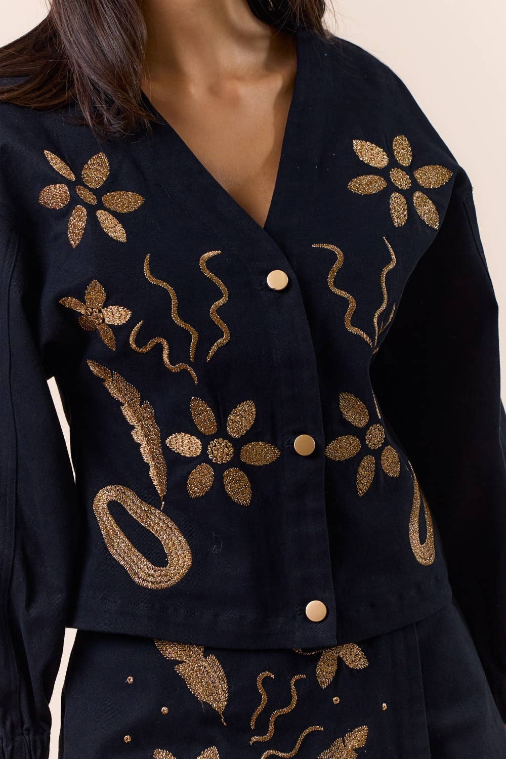 Embroidered Long Sleeve Button-Down Jacket