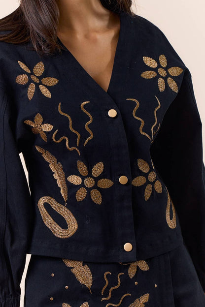 Embroidered Long Sleeve Button-Down Jacket