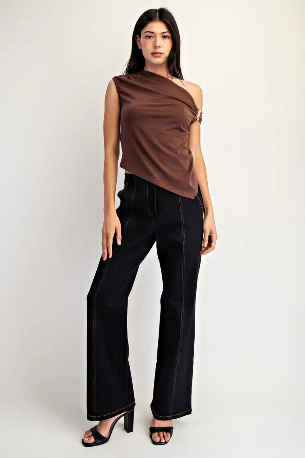 One Shoulder with Metal Trim Asymmetrical Hem Top