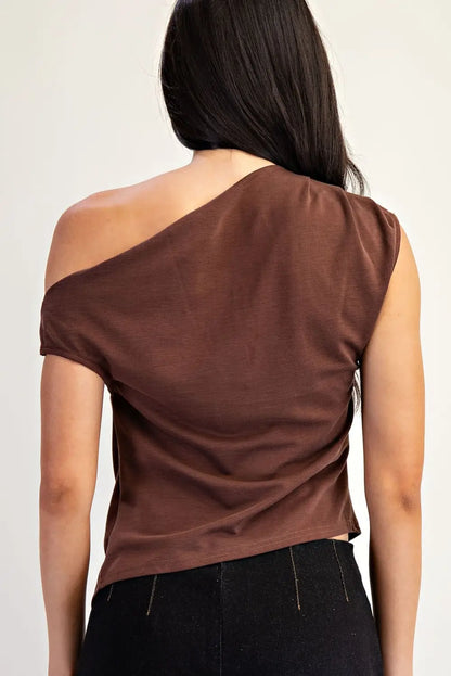 One Shoulder with Metal Trim Asymmetrical Hem Top